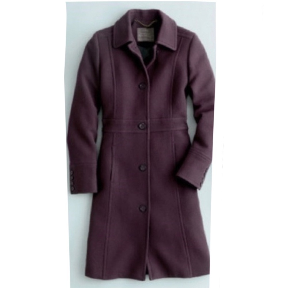 J. Crew Classic Lady Italian Double Cloth Wool Blend Day Coat in Eggplant size 6